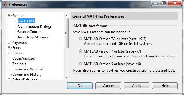 Matlab's preferences for saving binary data