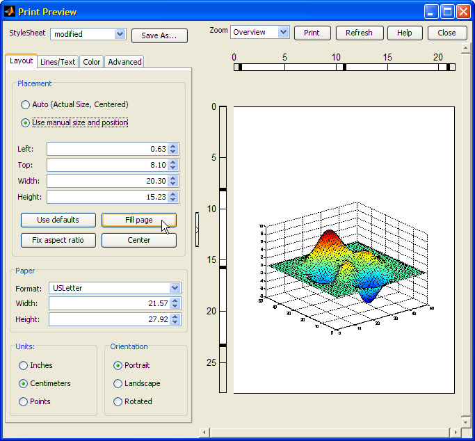 Matlab's Print Preview window