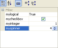 A property grid with checkbox and spinner controls