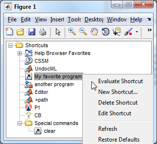 Shortcuts panel in Matlab figure GUI