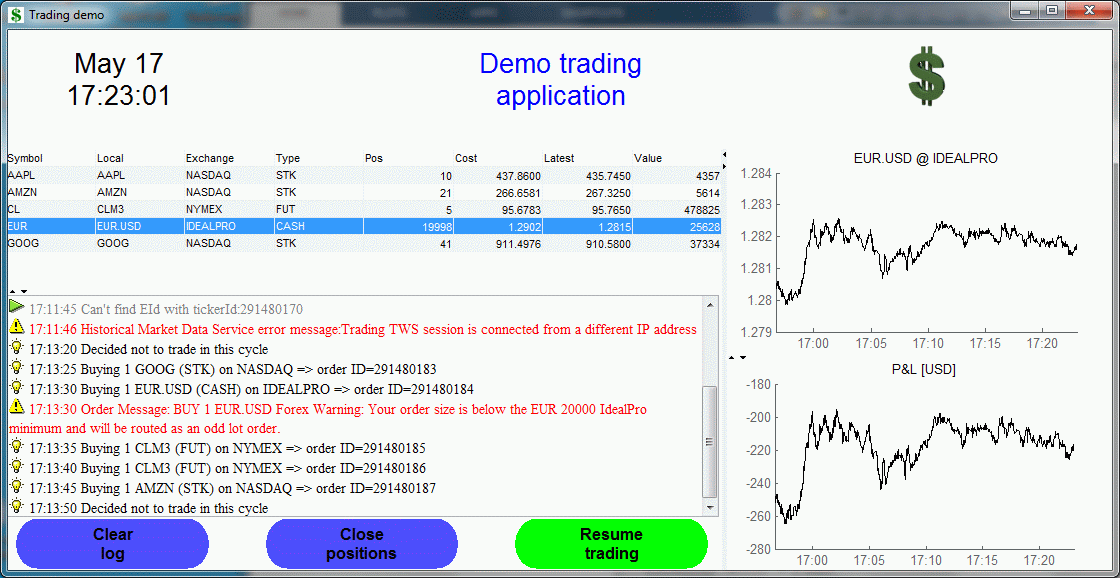 Real-time trading system demo in Matlab (click for details)