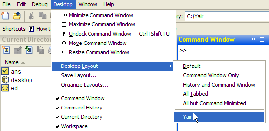 Desktop layout menu in Matlab 7