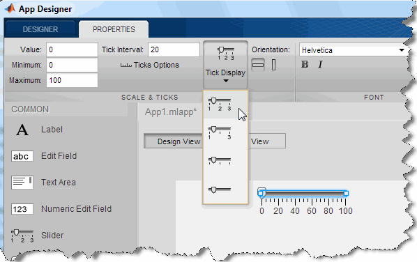 Matlab's new AppDesigner (a somewhat outdated screenshot)